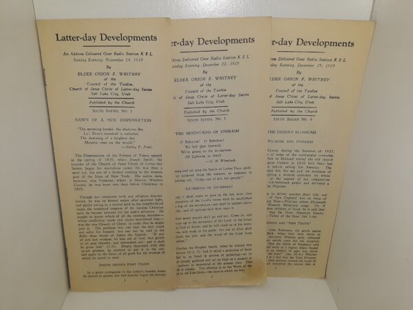 Latter-day Developments: Nos. 1, 5 and 6 (Pamphlets) (1929) ~ by Elder Orson F. Whitney