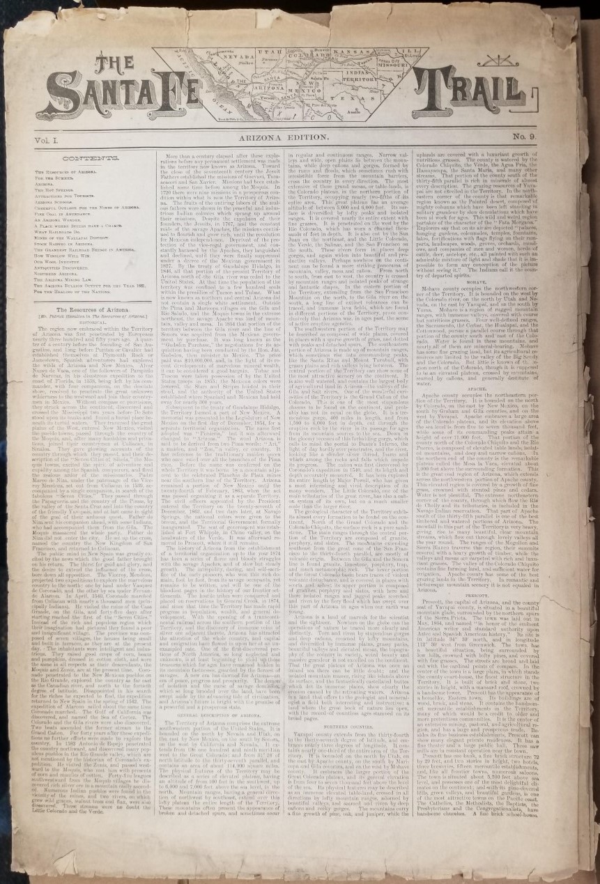 The Santa Fe Trail — Old Newspaper — “Arizona Edition” — Vol. 1., No. 9