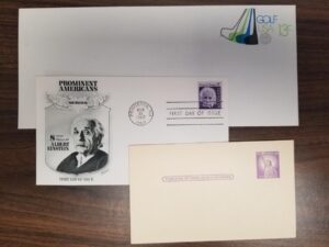 Stamps — Two Envelopes and One Postcard — “First Day of Issue”