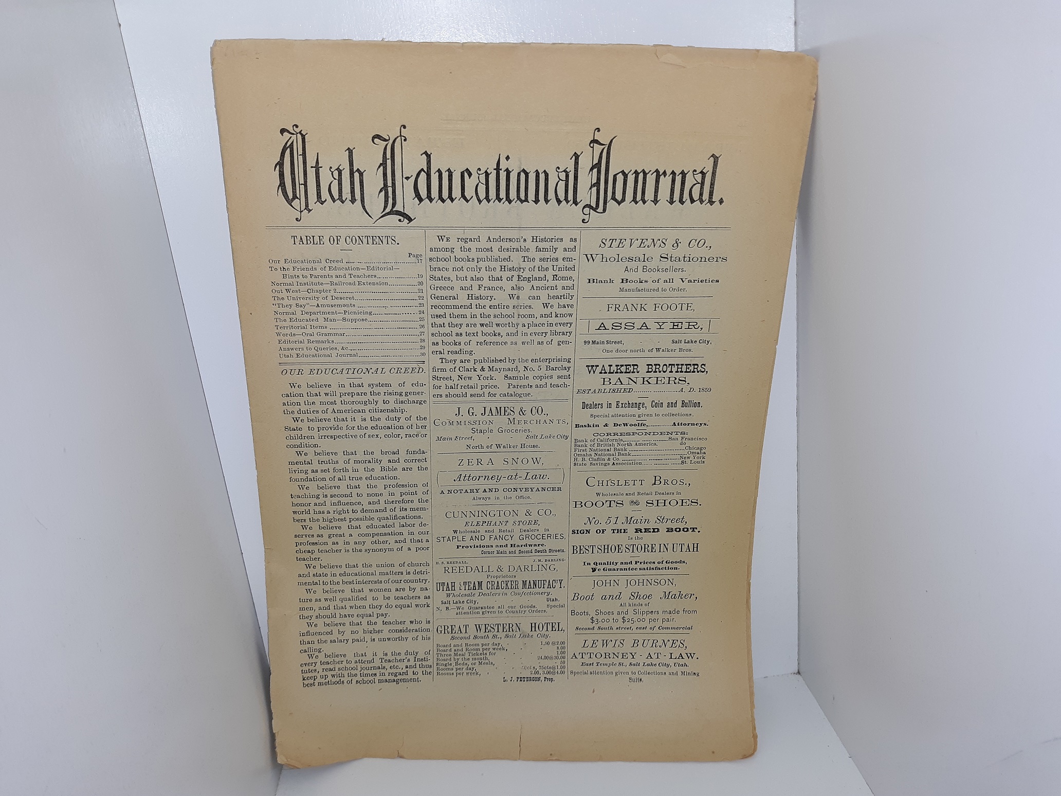 Utah Educational Journal: Vol. 1, No. 2, Salt Lake City, Utah, August, 1875 (Uncut) (1875)