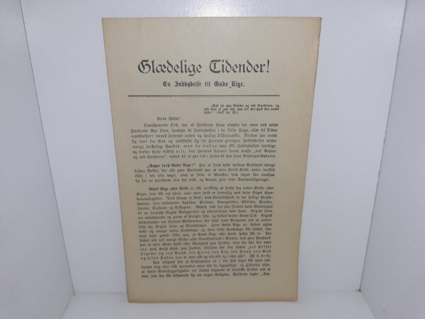 Glædelige Tidender!: En Indbydelse til Guds Rige (Danish: Happy Times!: An Invitation to the Kingdom of God) (Pamphlet) (Uncut) (1908)