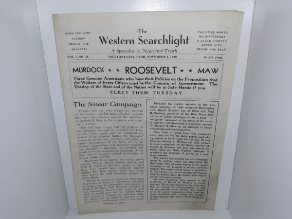 The Western Searchlight: Vol. 1, No. 18, Salt Lake City, Utah, November 1, 1940 (Unbound) (1940)
