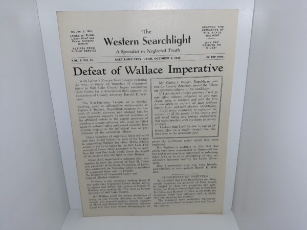 The Western Searchlight: A Specialist in Neglected Truth: Vol. 1, No. 16, Salt Lake City, Utah, October 8, 1940 (Unbound) (1940)