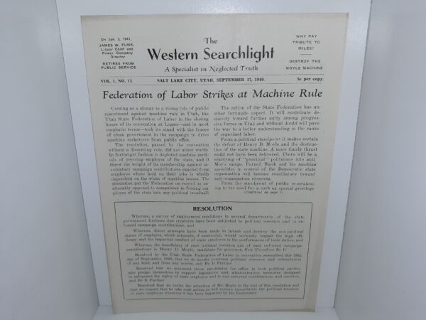The Western Searchlight: A Specialist in Neglected Truth: Vol. 1, No. 13,  Salt Lake City, Utah, September 17, 1940 (Unbound) (1940)
