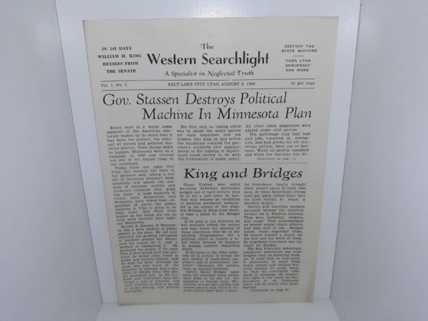 The Western Searchlight: A Specialist in Neglected Truth: Vol. 1, No. 7, Salt Lake City, Utah, August 6, 1940 (Unbound) (1940)