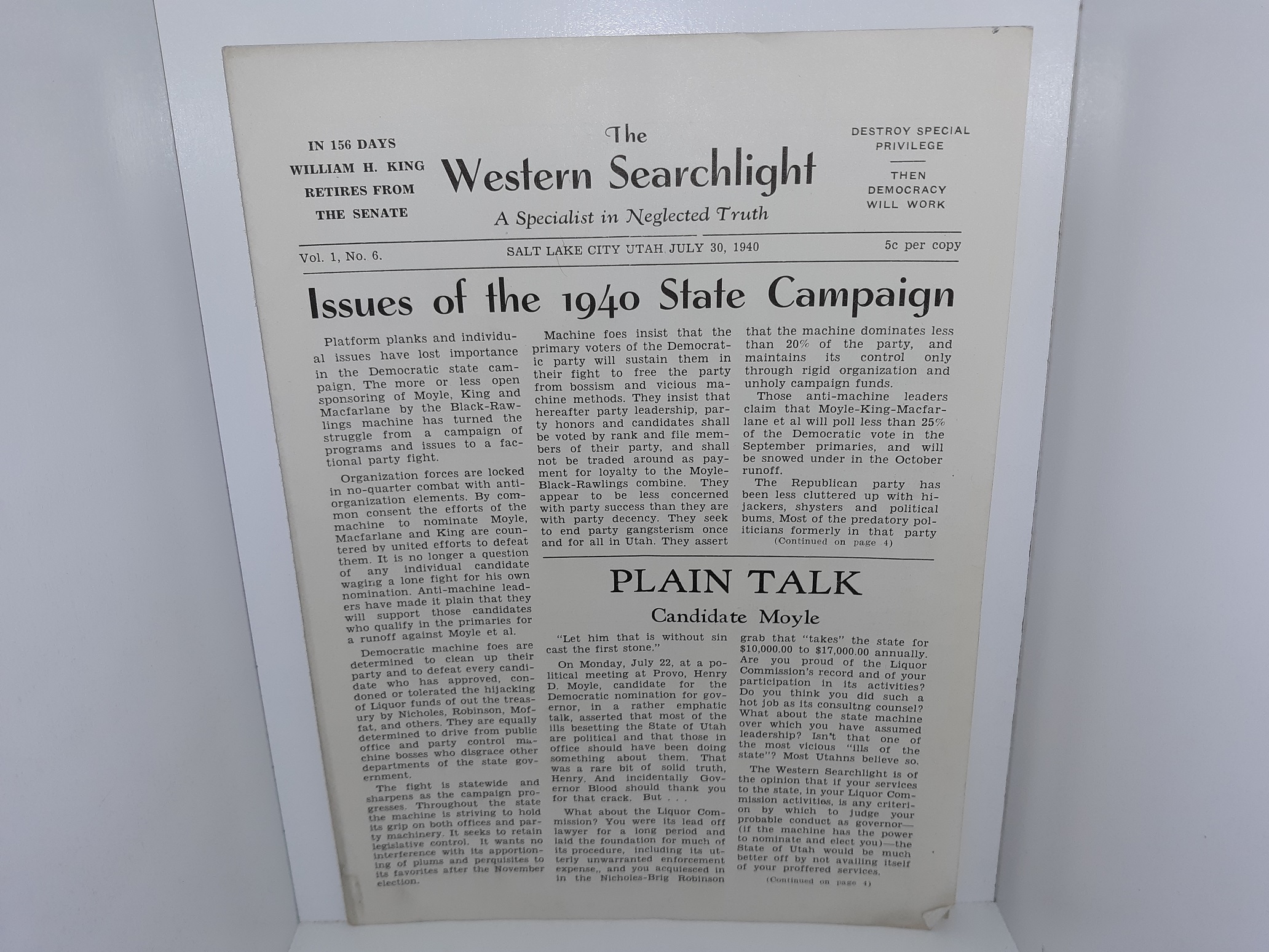 The Western Searchlight: A Specialist in Neglected Truth: Vol. 1, No. 6, Salt Lake City, Utah, July 20, 1940 (Unbound) (1940)