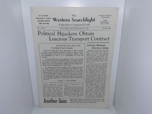 The Western Searchlight: A Specialist in Neglected Truth: Vol. 1, No. 5, Salt Lake City, Utah, July 23, 1940 (Unbound) (1940)