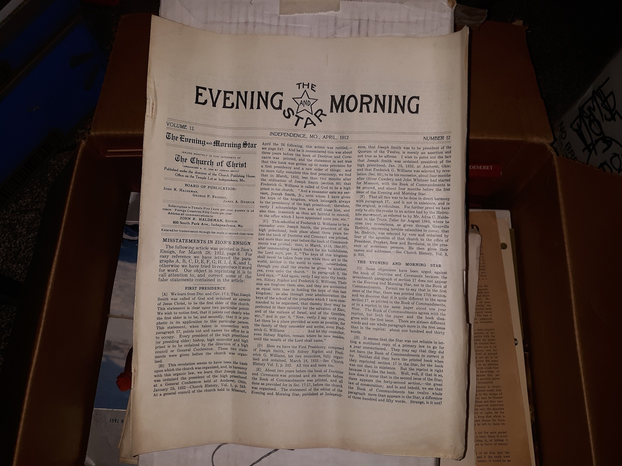 The Evening and Morning Star: Vol. 12, No. 12, Independence, Mo., April, 1912 (Newspaper) (1912)