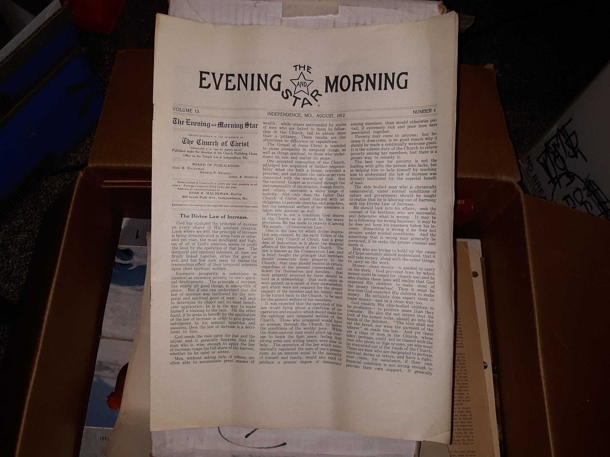 The Evening and Morning Star: Vol. 13, No. 4, Independence, Mo., August, 1912 (Newspaper) (1912)