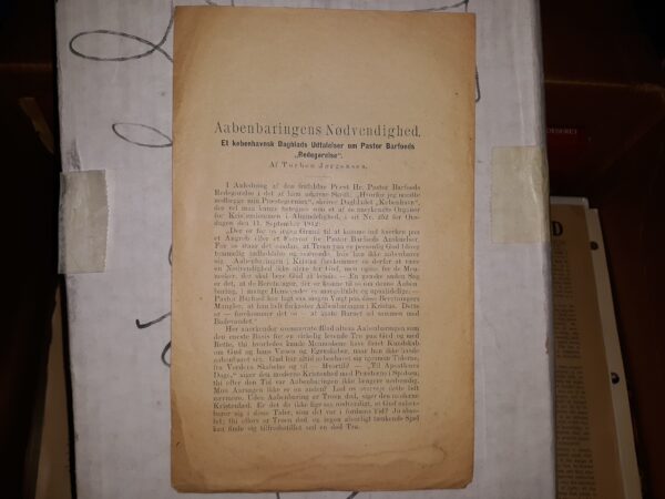 Aabenbaringens Nodvendighed: Et kebenhavnsk Dagblads Udtalelser om Pastor Barfoeds “Redegerelse” (Danish: The Necessity of Revelation: A Copenhagen Daily’s Statements on Pastor Barfoed’s “Explanation”) (Pamphlet)