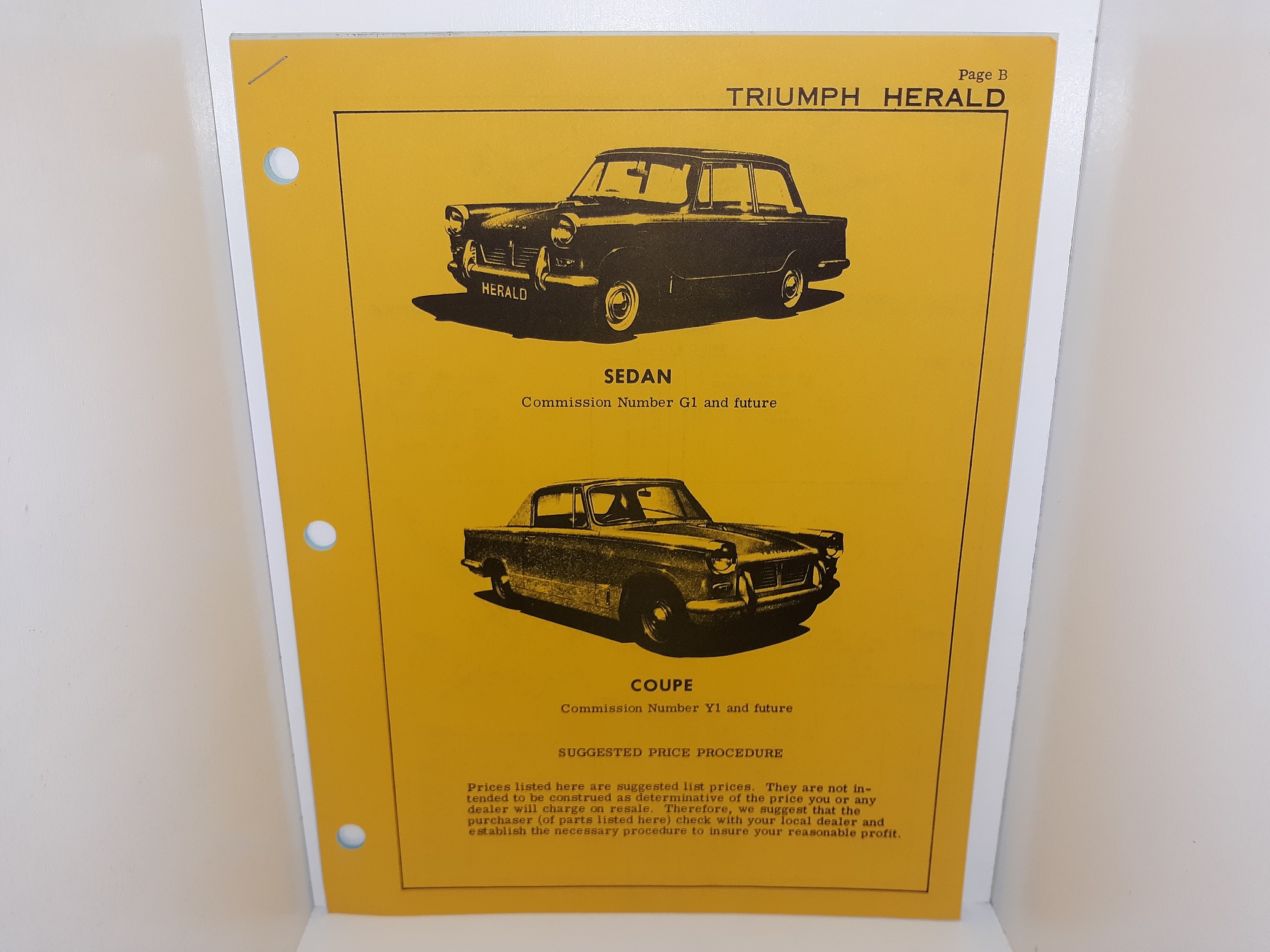 Triumph Herald Suggested Price Procedure