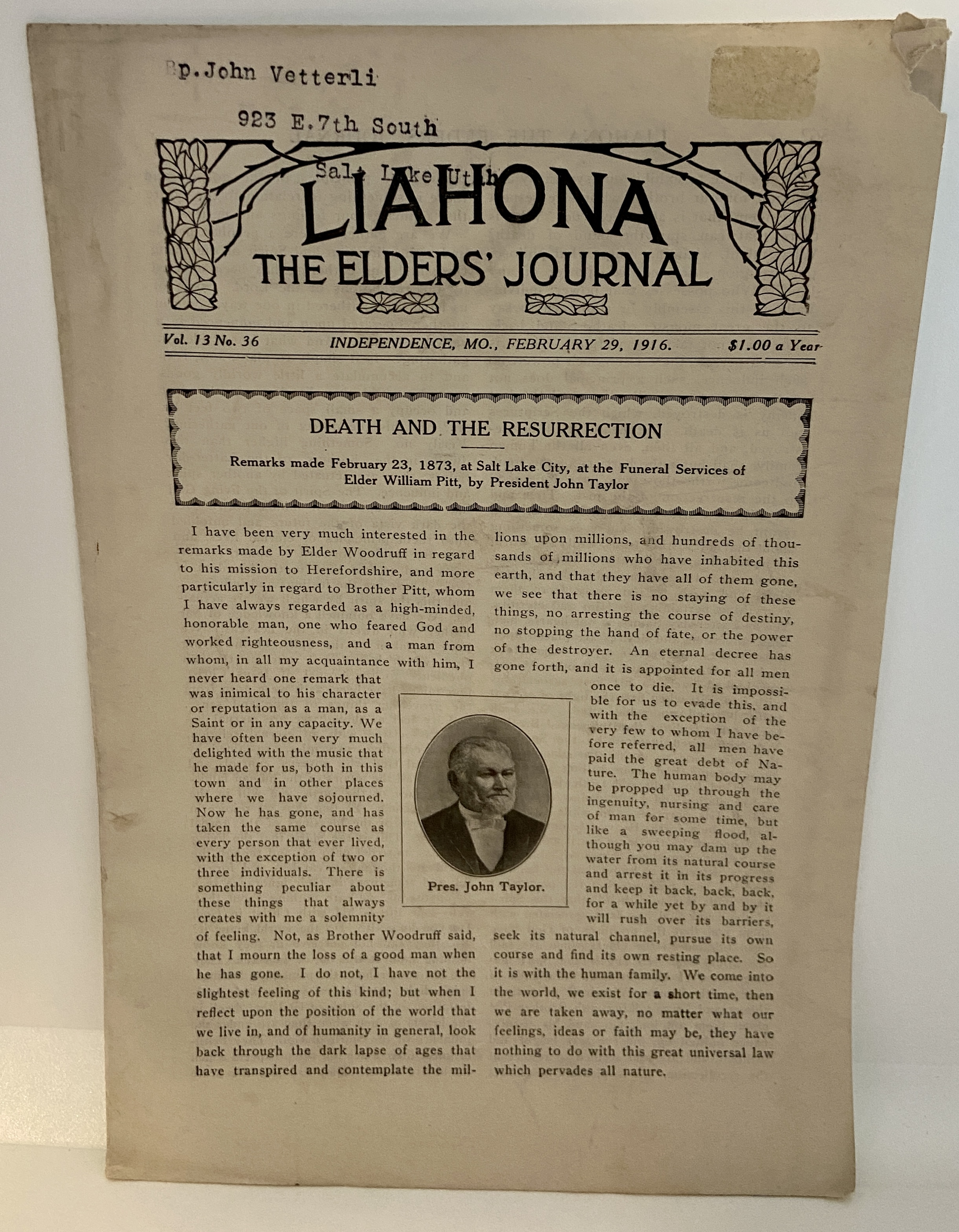 Liahona Vol. 13 No. 36 February 29, 1916