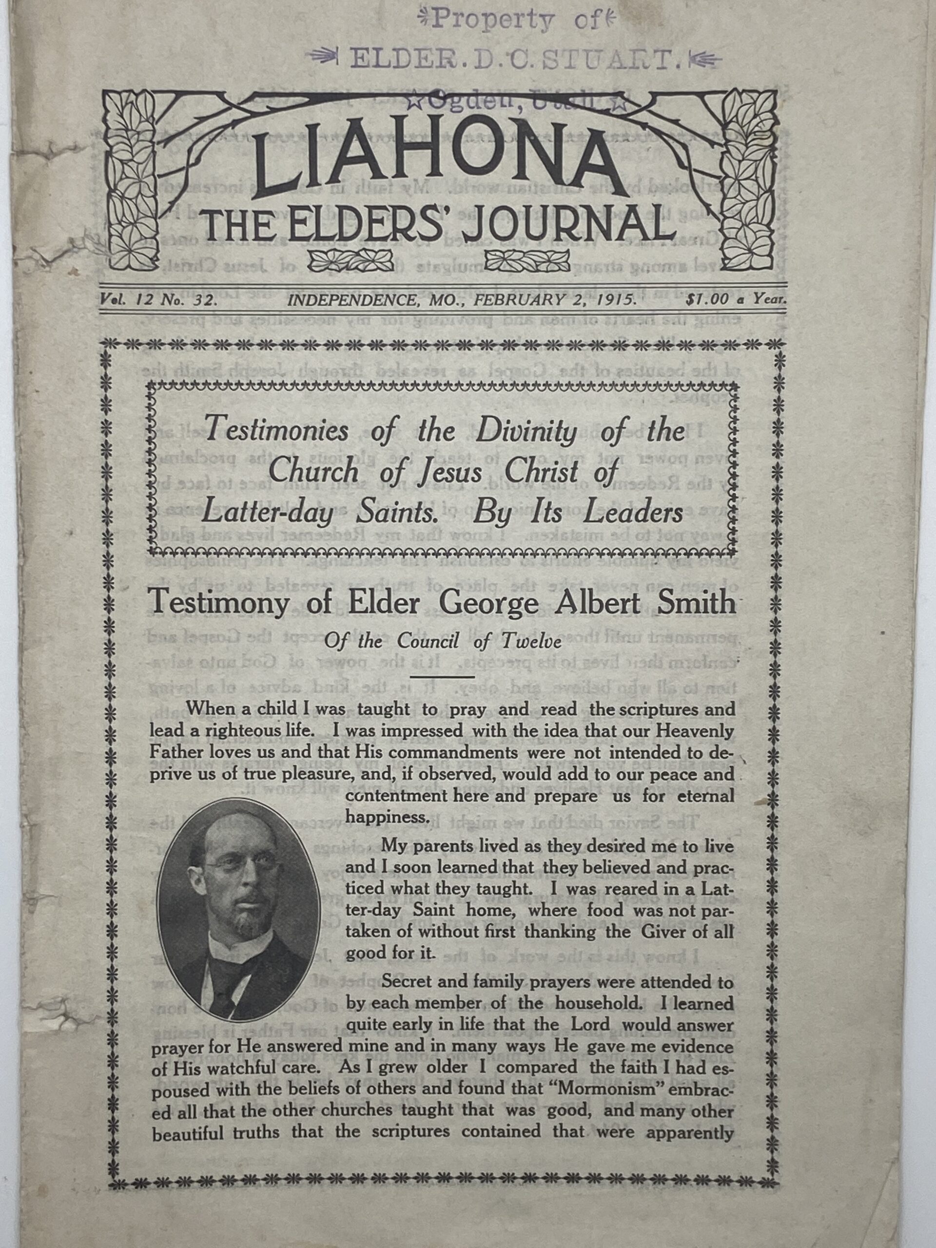 Liahona Vol. 12 No. 32 February 2, 1915