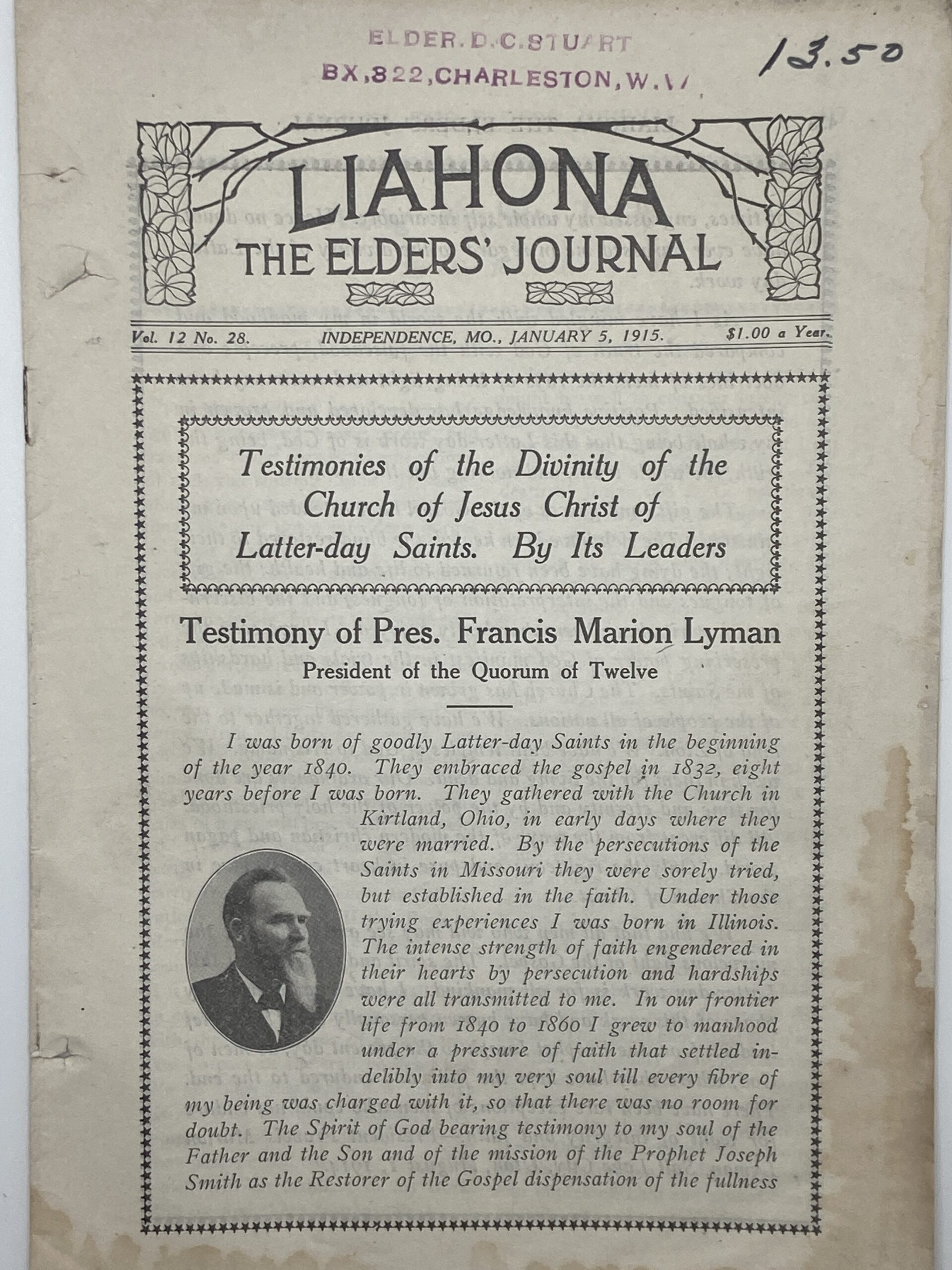 Liahona Vol. 12 No. 28 January 5, 1915