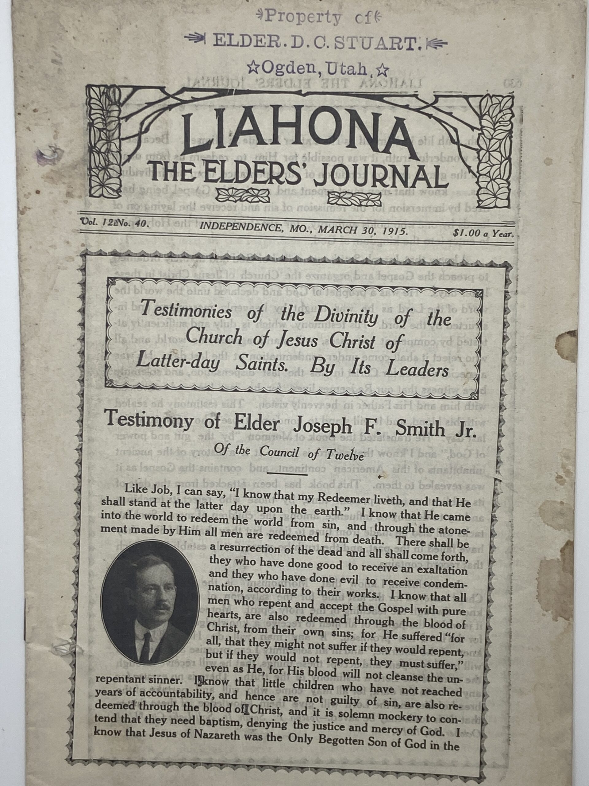 Liahona Vol. 12 No. 40 March 30, 1915