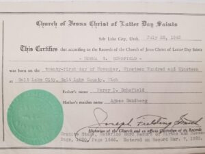 2 Certificates — 1 Signed by Joseph Fielding Smith — Page from a Scrapbook