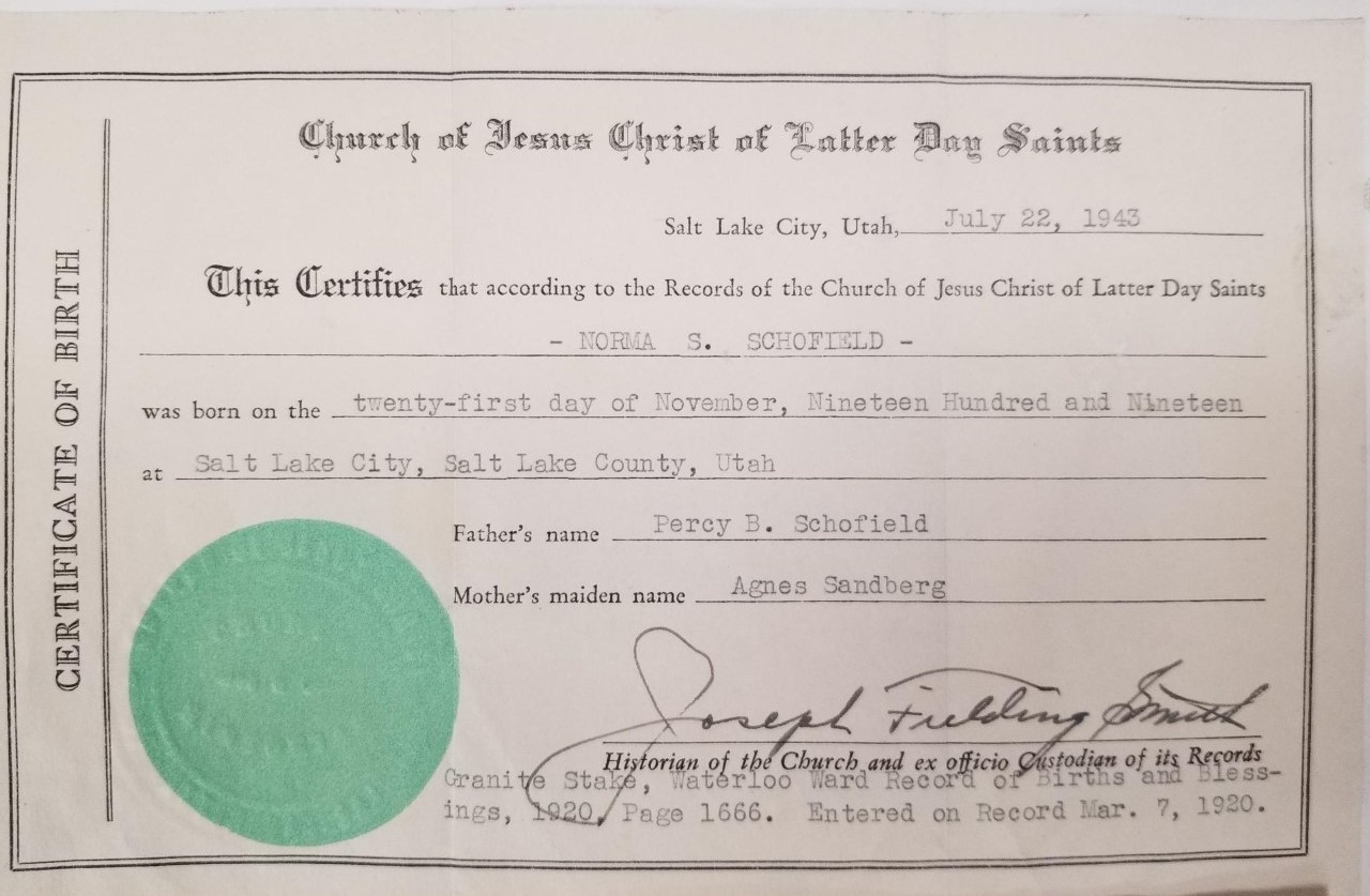 2 Certificates — 1 Signed by Joseph Fielding Smith — Page from a Scrapbook