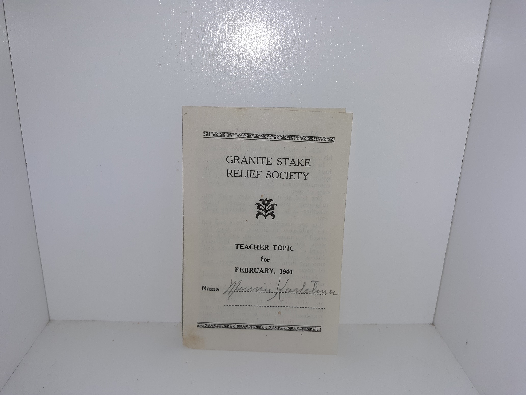 Granite Stake Relief Society Teacher Topic for February, 1940 (Pamphlet) (1940)