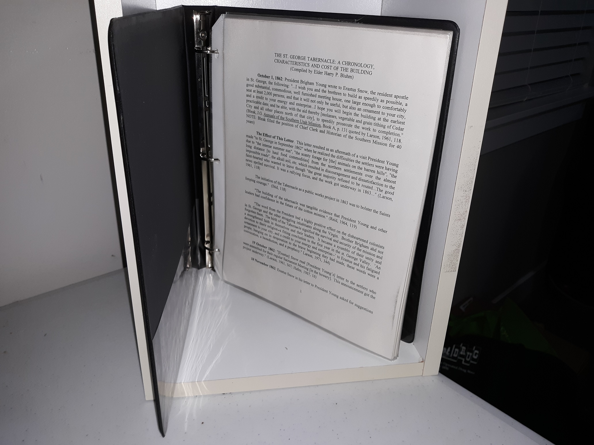 The St. George Tabernacle: A Chronology, Characteristics and Cost of the Building (Loose-Leaf) ~ Compiled by Elder Harry P. Bluhm