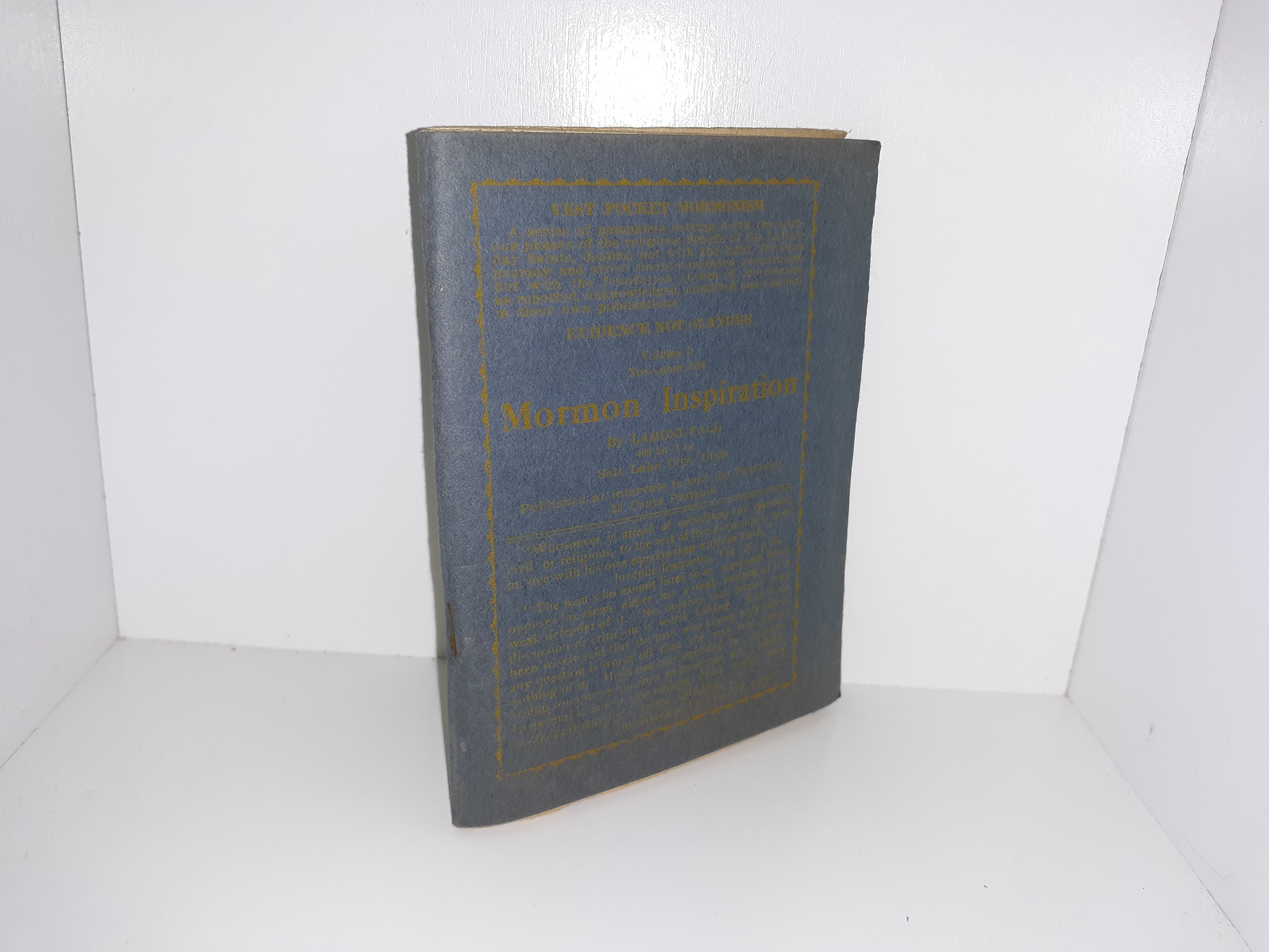 Evidence Not Slander: Vol. 2, November 1928: Mormon Inspiration (Uncut) (1928) ~ by Lamont Call