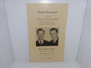 Farewell Testimonial in Honor of J. Bent and George W. Johnson Who Will Leave Soon for the Southern States Mission: Tenth Ward Chapel, 420 South Eighth East Street, Friday, February 1, 1946 at 8 p. m., Voluntary Contributions (Program) (1946)