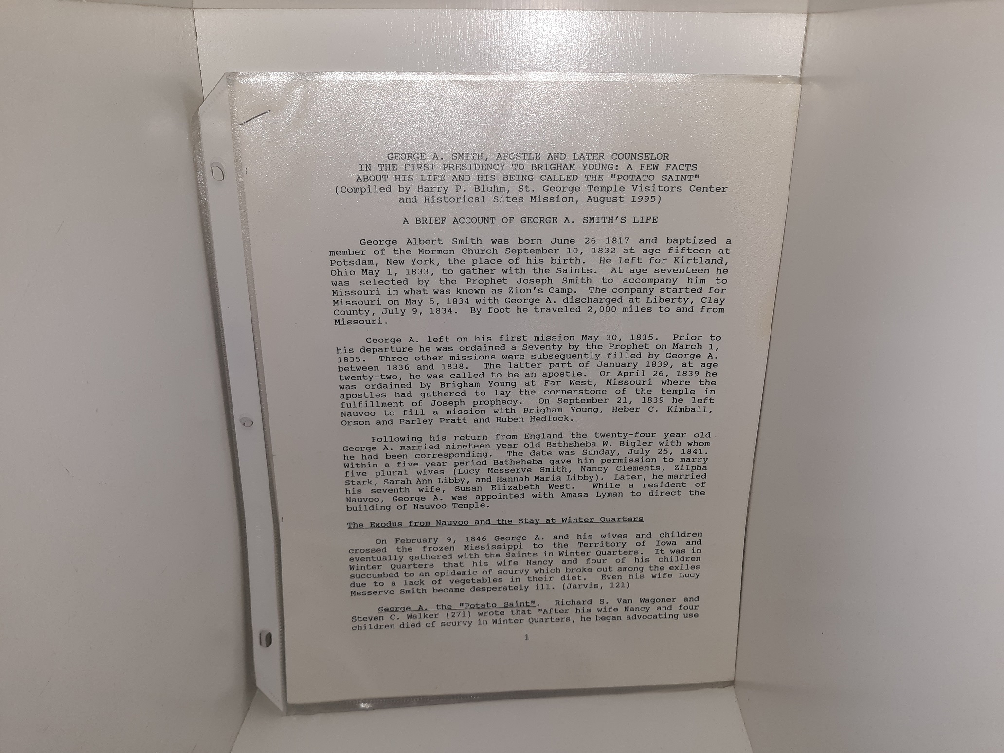 George A. Smith, Apostle and Later Counselor in the First Presidency to Brigham Young: A Few Facts About His Life and His Being Called the “Potato Saint” (1995) ~ Compiled by Harry P. Bluhm
