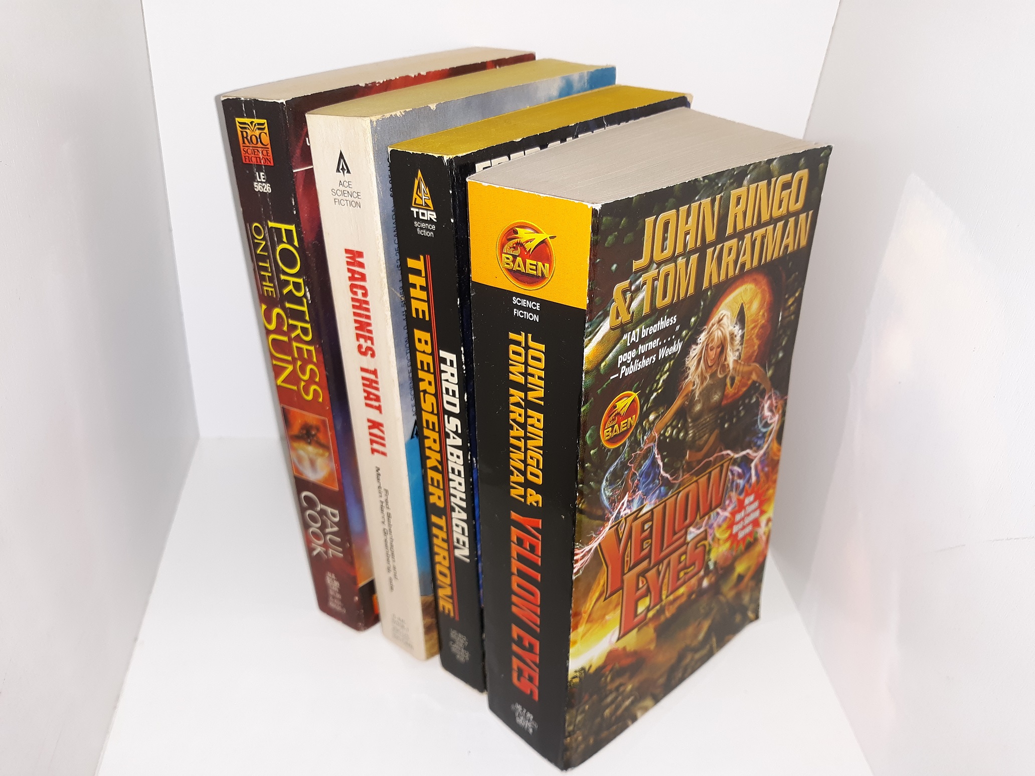 4 Sci-Fi Novels: Yellow Eyes / The Berserker Throne / Machines that Kill / Fortress on the Sun (See Details)
