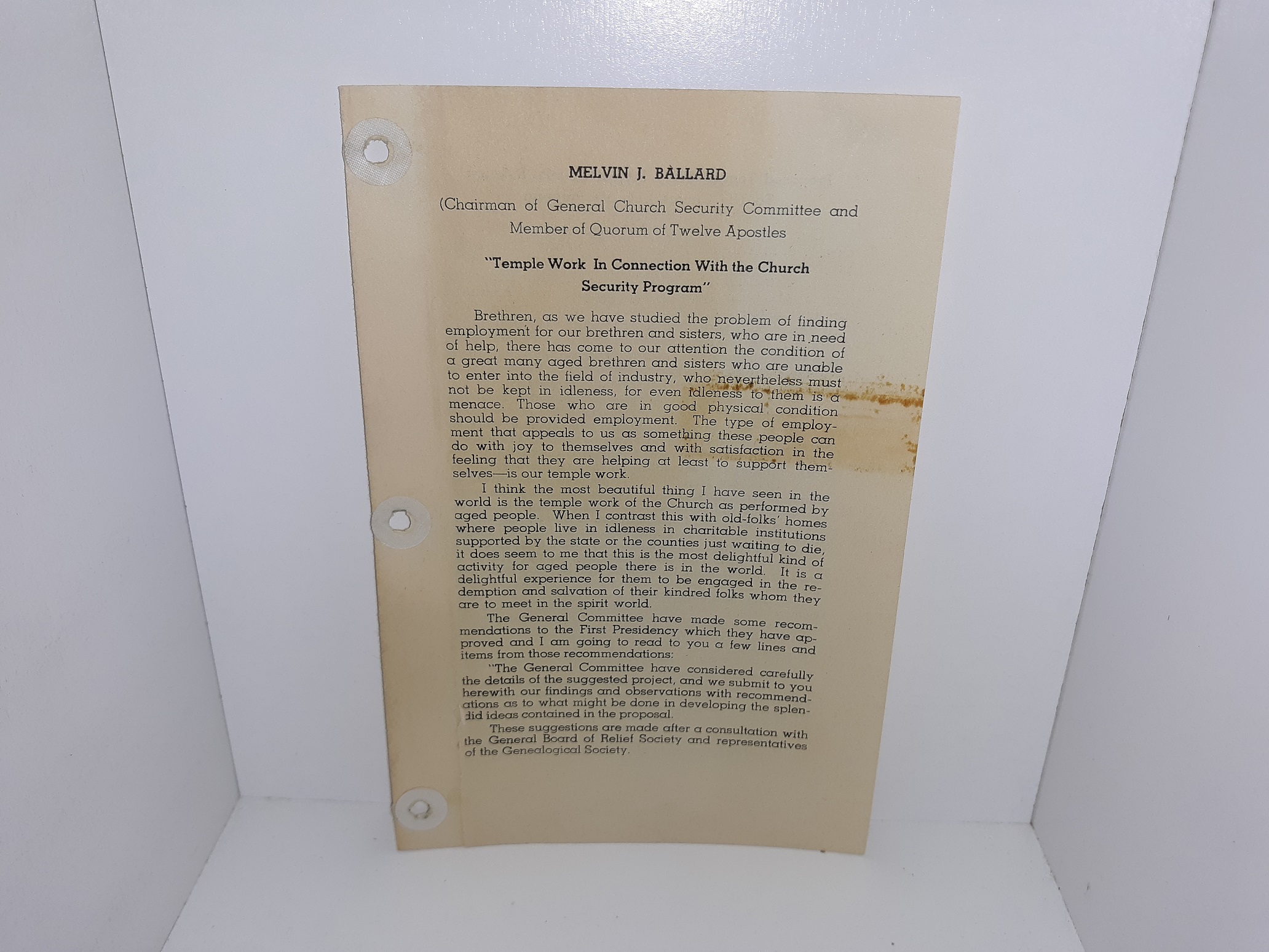 “Temple Work in Connection With the Church Security Program” (Pamphlet) ~ by Melvin J. Ballard