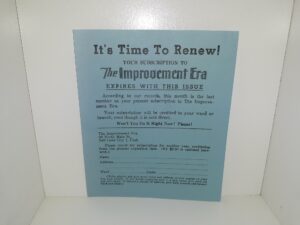 Original Subscription form for The Improvement Era Magazine