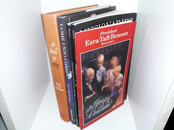 5 LDS Items by President Ezra Taft Benson (Including One Duplicate): President Ezra Taft Benson Remembers The Joys of Christmas / (2x) Missionaries To Match Our Message: A Prophet’s Counsel on Becoming a Successful Missionary / Come Unto Christ / …So Shall Ye Reap: Selected Addresses of Ezra Taft Benson (See Details)