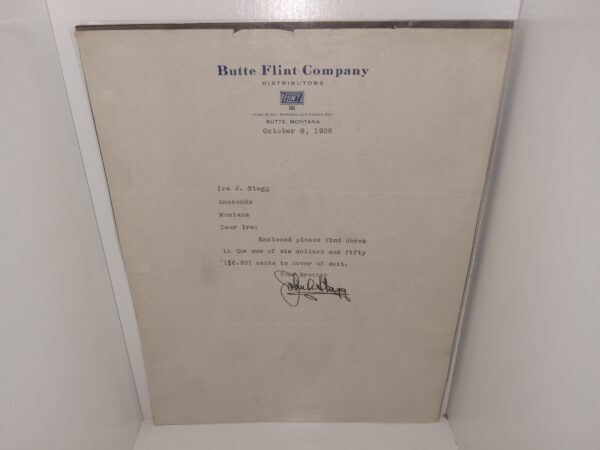 Letter from the Butte Flint Company (1926)