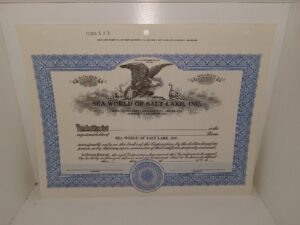 Sea World of Salt Lake, Inc. Old Stock Certificate