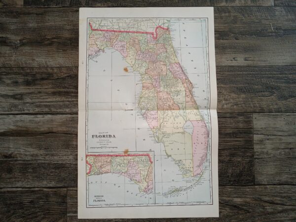 3 Maps in One: Map of Florida / Atlanta Map / Birmingham Map ~ by George F. Cram