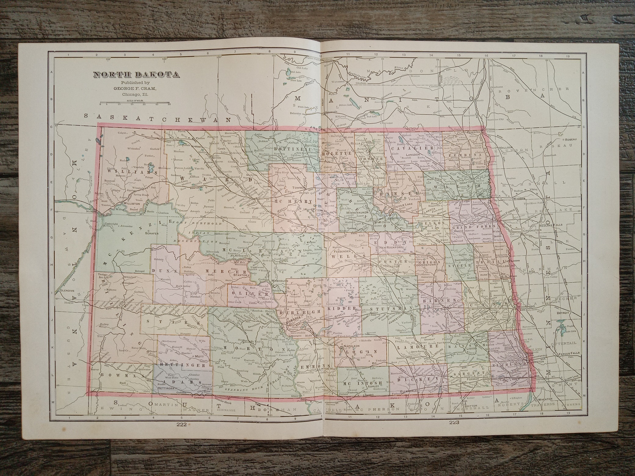 North Dakota Map ~ by George F. Cram