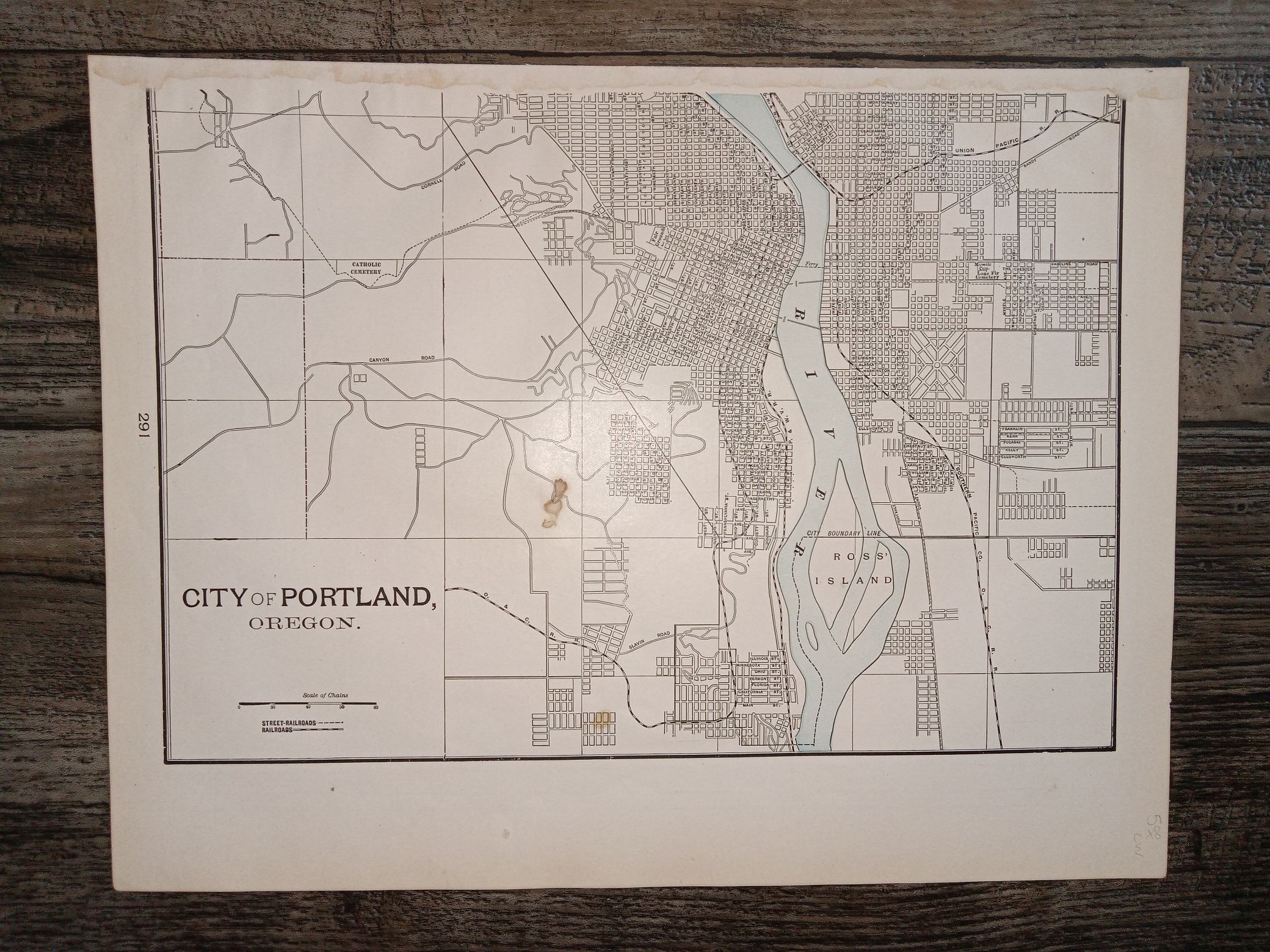 2 Maps in One: Map of Washington / Half of a Map of City of Portland, Oregon