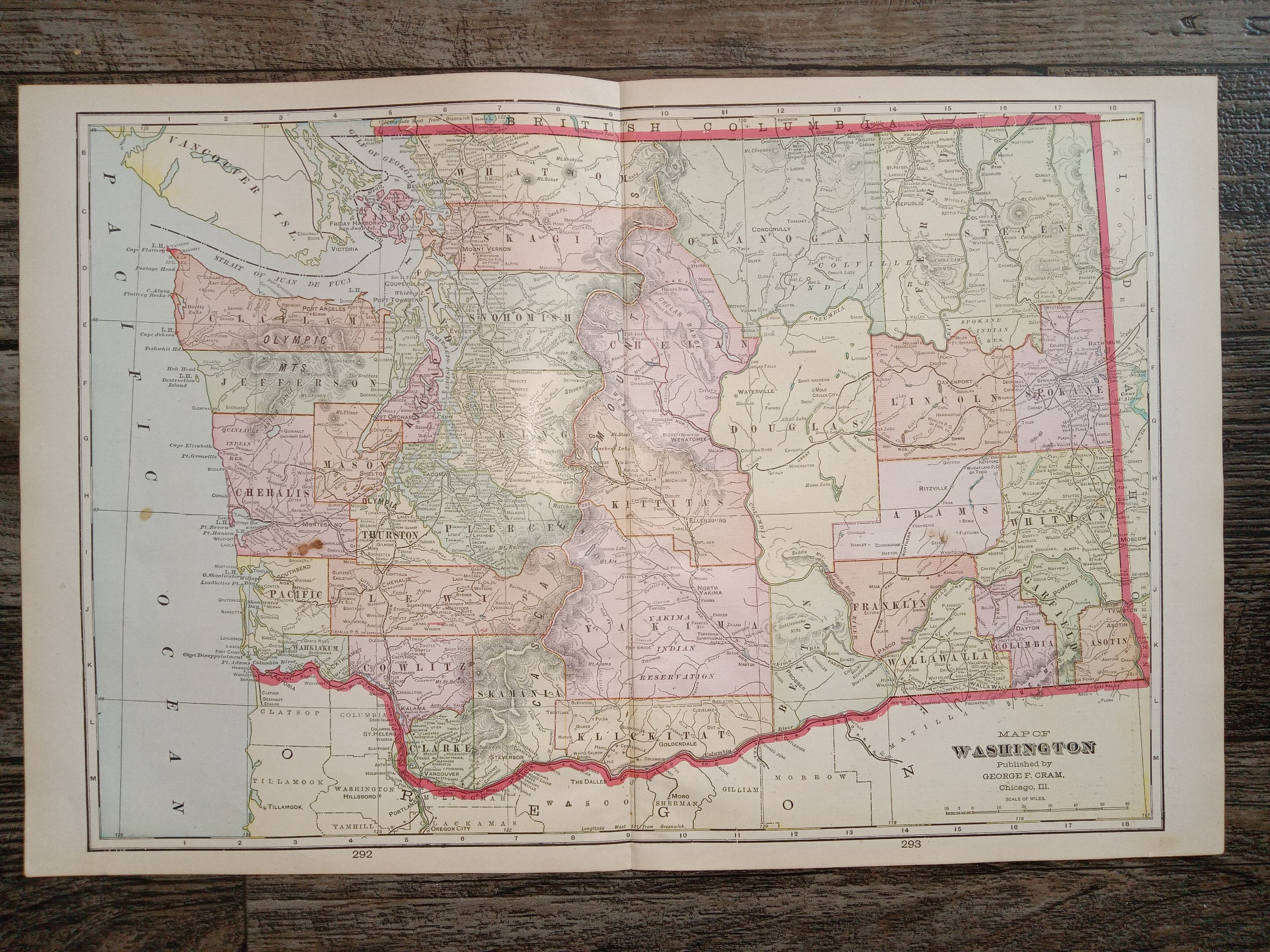 2 Maps in One: Map of Washington / Half of a Map of City of Portland, Oregon
