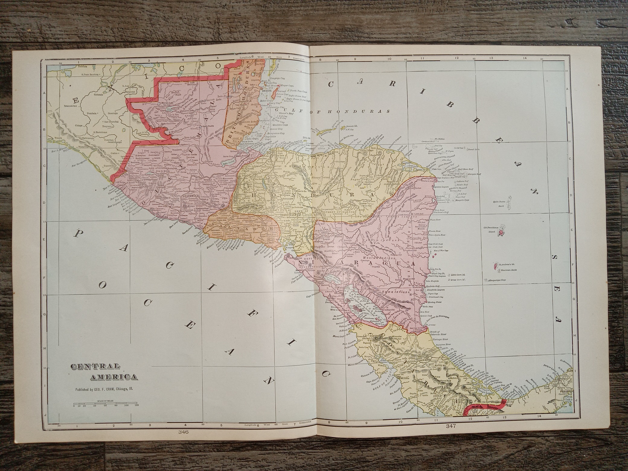 2 Maps in One: Central America / Island of Martinique (West Indies)