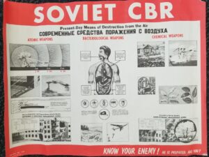 1966 — Soviet CBR — Present-Day Means of Destruction from the Air — Atomic Weapons / Bacteriological Weapons / Chemical Weapons — Poster 15 1/2″ X 20″