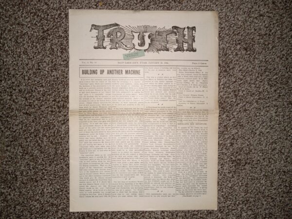 Truth: Vol. 5, No. 19, Salt Lake City, Utah, January 20, 1906 (Newspaper) (1906)
