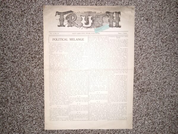 Truth: Vol. 5, No. 38, Salt Lake City, Utah, June 2, 1906 (Newspaper) (1906)