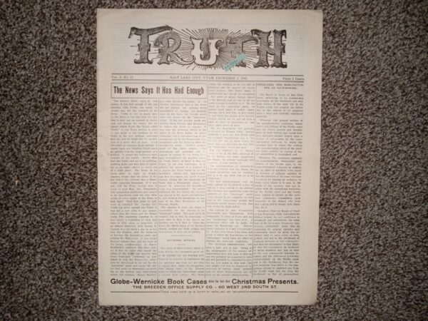 Truth: Vol. 5, No. 12, Salt Lake City, Utah, December 2, 1905 (Newspaper) (1905)