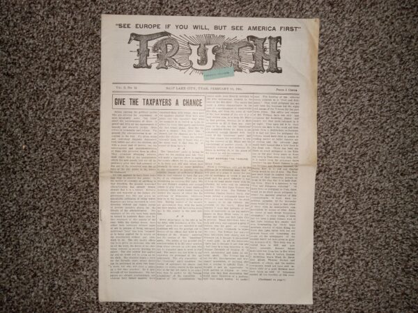 Truth: Vol. 5, No. 22, Salt Lake City, Utah, February 10, 1906 (Newspaper) (1906)