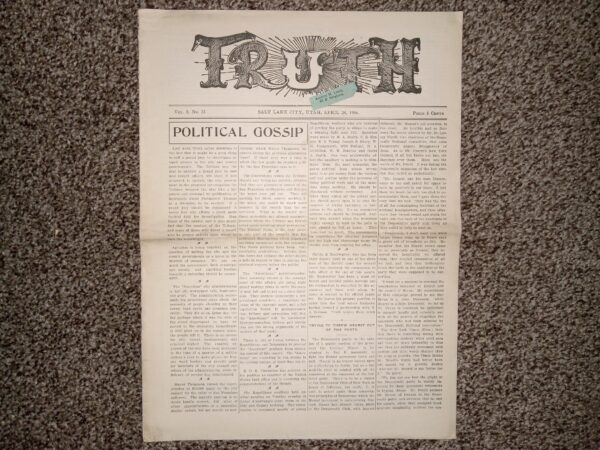 Truth: Vol. 5, No. 33, Salt Lake City, Utah, April 28, 1906 (Newspaper) (1906)
