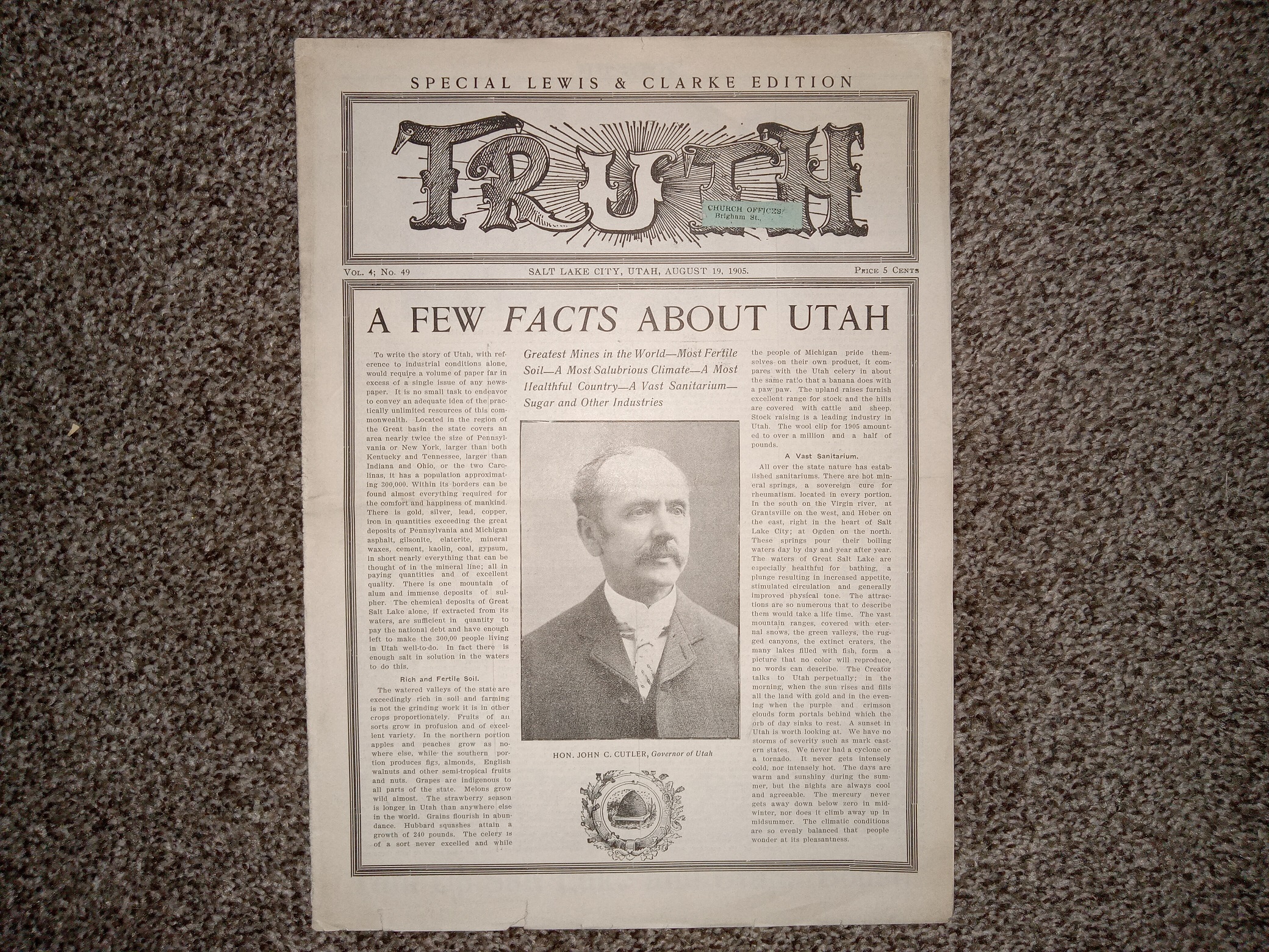 Truth: Vol. 4, No. 49, Salt Lake City, Utah, August 19, 1905 (Newspaper) (1905)