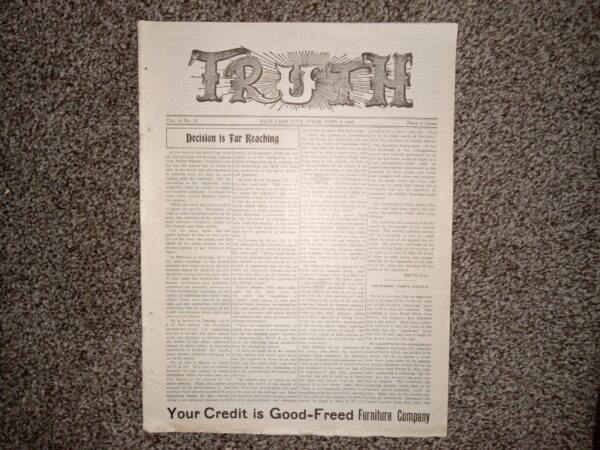 Truth: Vol. 4, No. 38, Salt Lake City, Utah, June 3, 1905 (Newspaper) (1905)