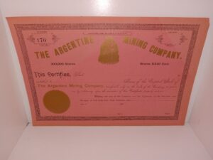 The Argentine Mining Company Certificate for $3 Shares