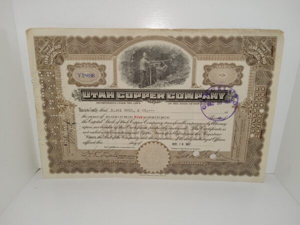 Utah Copper Company Shares Certificate (1927)