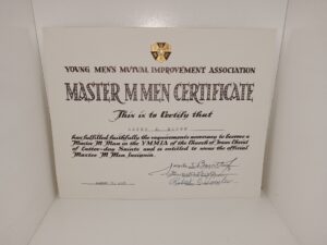 Young Men’s Mutual Improvement Association Master M Men Certificate Certificate for Harry P. Bluhm