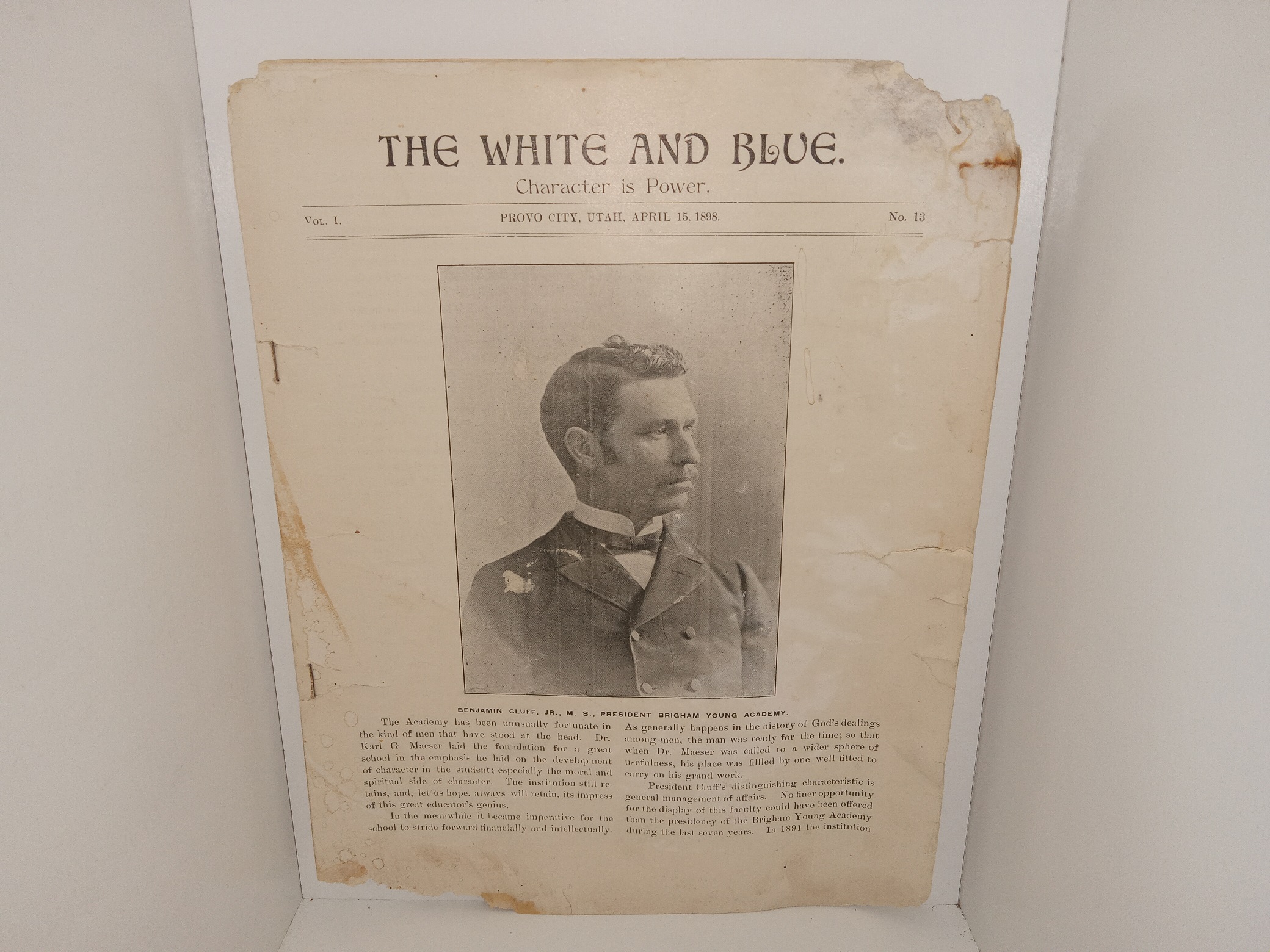 The White and Blue: Vol. 1, No. 13, Provo City, Utah, April 15, 1898 (1898)