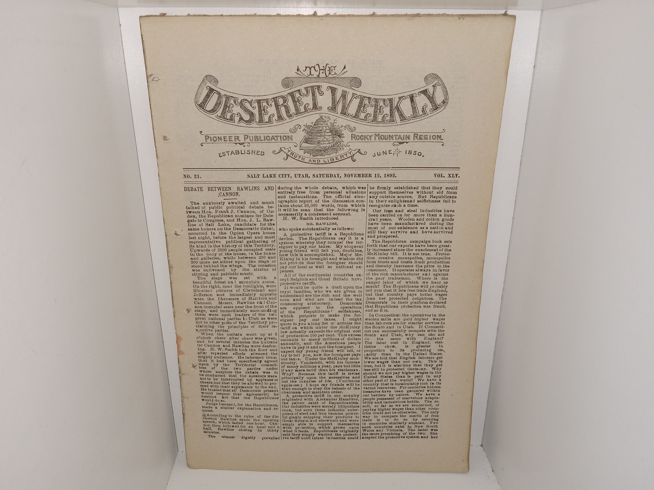 The Deseret Weekly: Vol. 45, No. 21, Salt Lake City, Utah, Saturday, November 12, 1892 (Uncut) (1892)